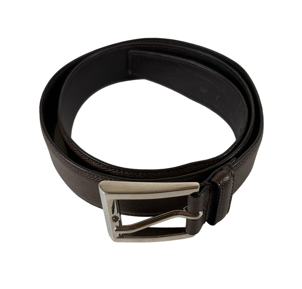 Men's Prada Brown Leather Belt w Silver Buckle
