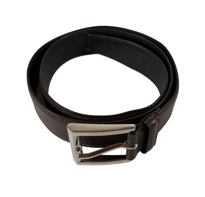 Men's Prada Brown Leather Belt w Silver Buckle