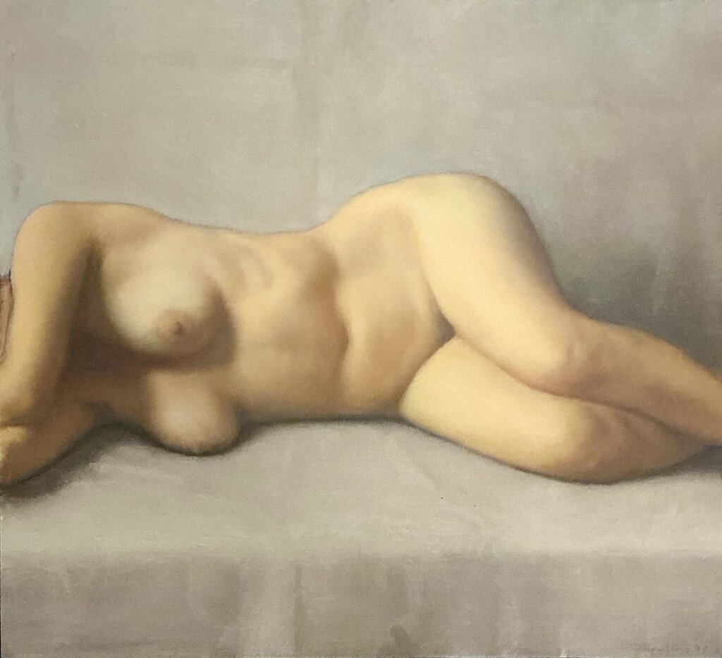 David Shevlino. Reclining Nude. Oil on Board.