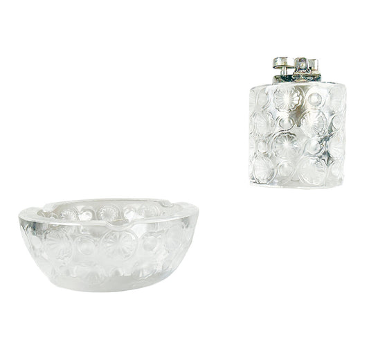 Lalique Tokyo Crystal Lighter & Ashtray Set