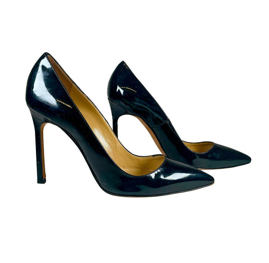 Manolo Blahnik Black Patent Leather Point Toe 4" Heals