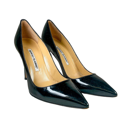 Manolo Blahnik Black Patent Leather Point Toe 4" Heals