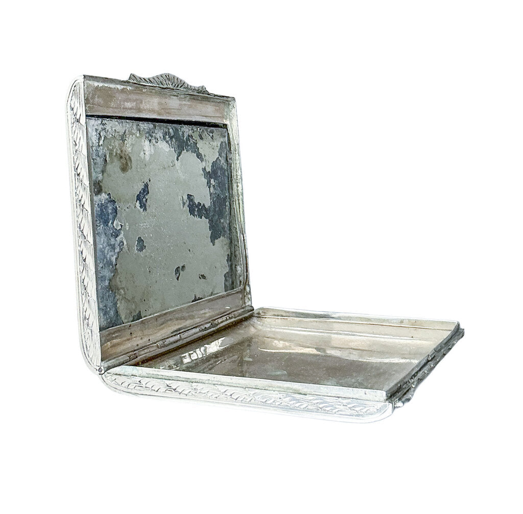 Antq Continental Silver Vanity Compact w/ Painted Miniature