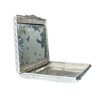 Antq Continental Silver Vanity Compact w/ Painted Miniature