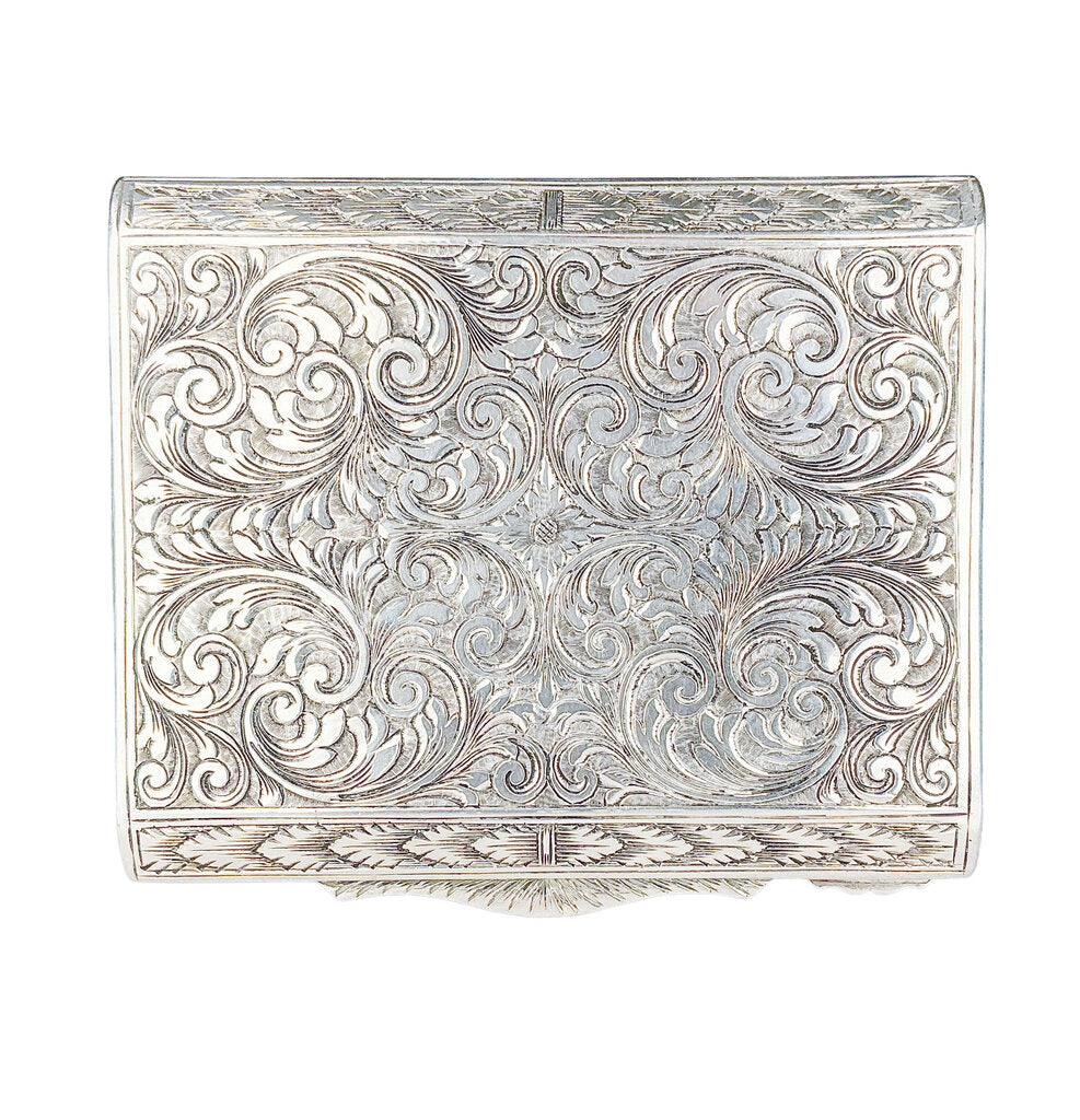 Antq Continental Silver Vanity Compact w/ Painted Miniature