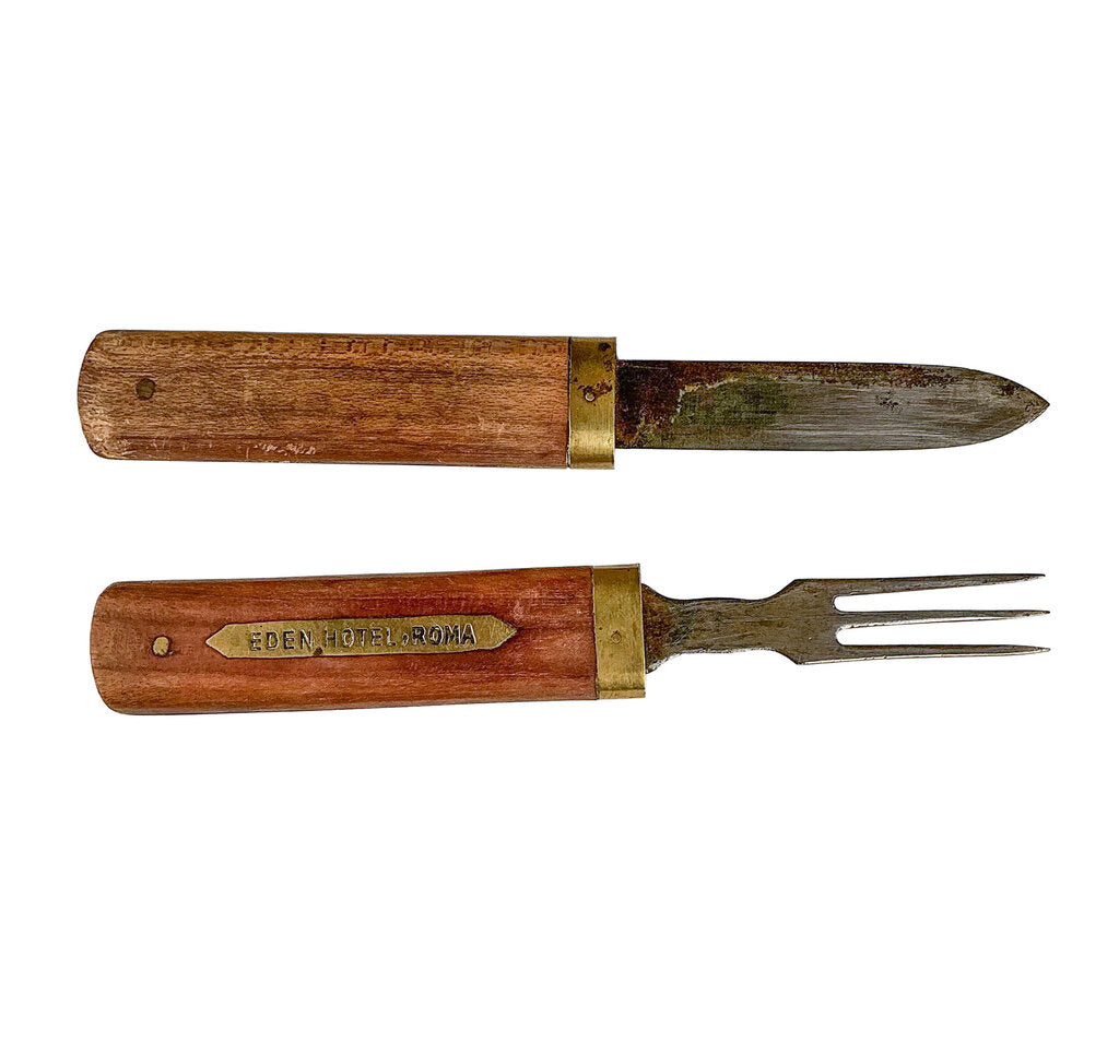 Eden Hotel, Roma. Interlocking Cutlery Set. Wood w Brass Fittings.