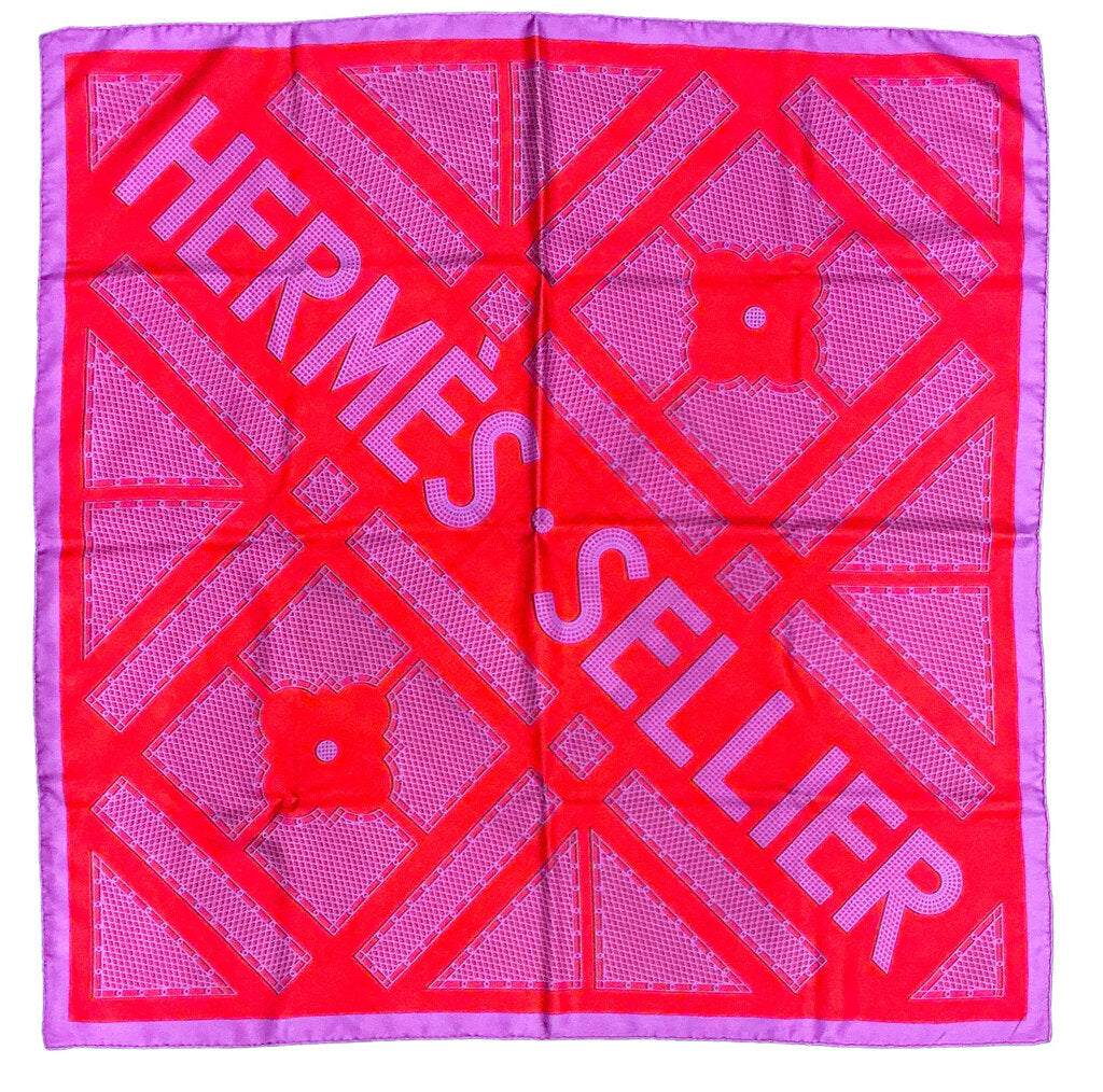 Hermes "Sellier" Silk Scarf in Red & Purple