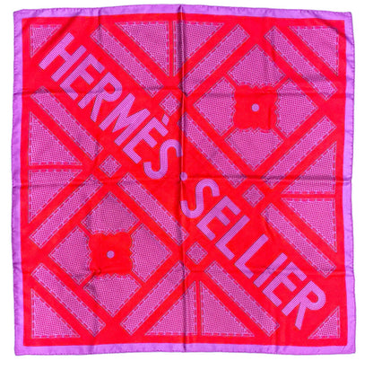 Hermes "Sellier" Silk Scarf in Red & Purple