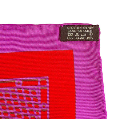 Hermes "Sellier" Silk Scarf in Red & Purple