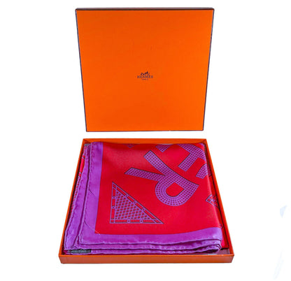 Hermes "Sellier" Silk Scarf in Red & Purple