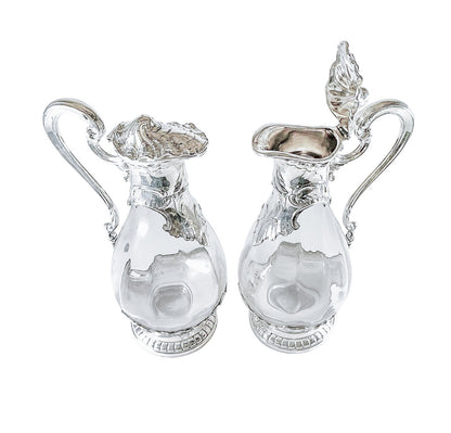 PAIR Ercuis "Lutetia" Silver Plate & Glass Claret Jugs