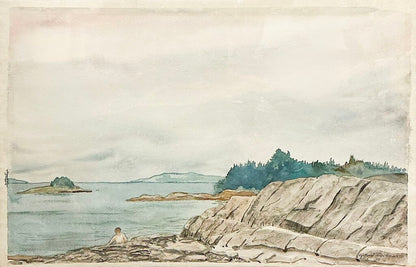 Gifford Cochran. Boy on Rocky Coast. Watercolor on Paper.