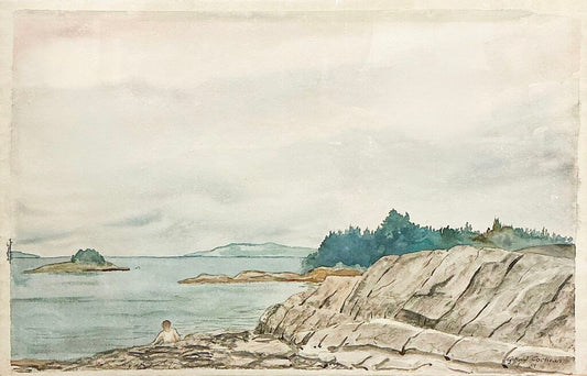 Gifford Cochran. Boy on Rocky Coast. Watercolor on Paper.
