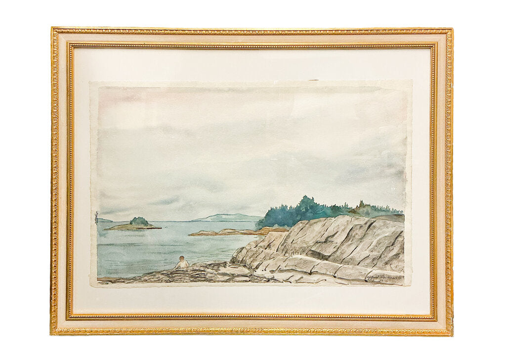 Gifford Cochran. Boy on Rocky Coast. Watercolor on Paper.