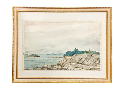 Gifford Cochran. Boy on Rocky Coast. Watercolor on Paper.