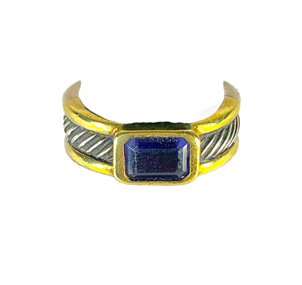David Yurman 14k & Sterling Cable Band Ring w/ Iolite
