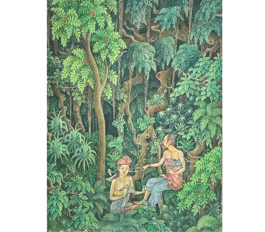 Vintage Balinese Folk Art. Couple in the Jungle. Painting on Board.