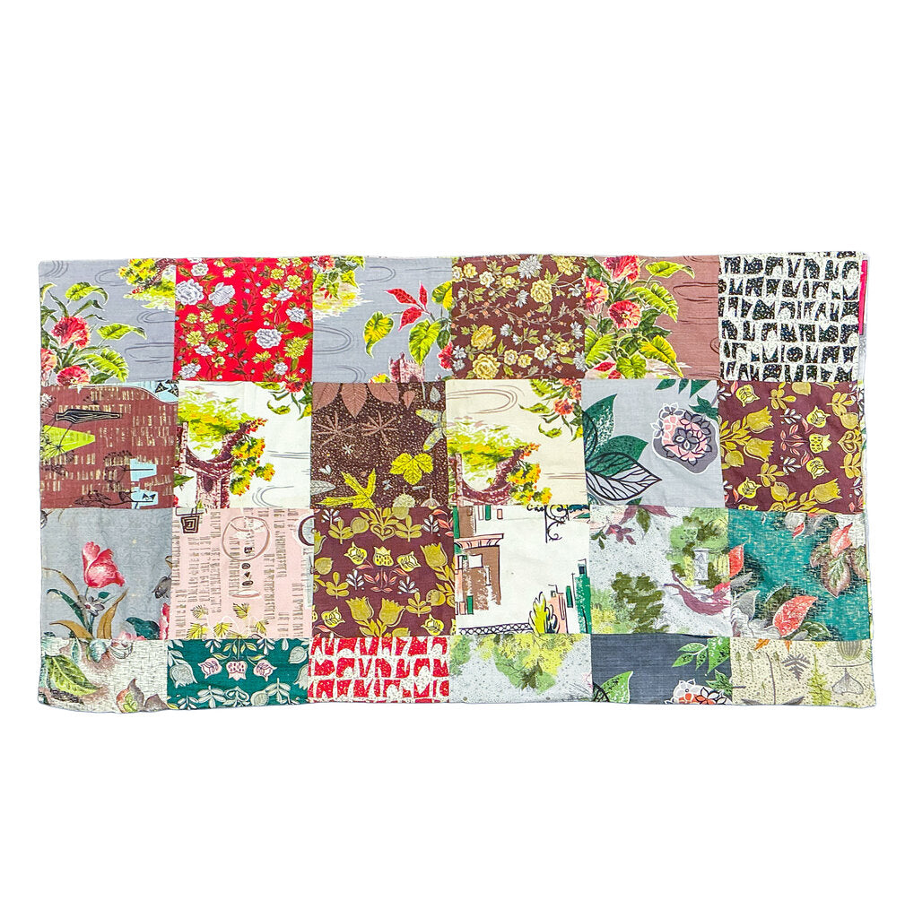 1950's Barkcloth Revesible Patch Work Coverlet.