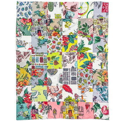 1950's Barkcloth Revesible Patch Work Coverlet.