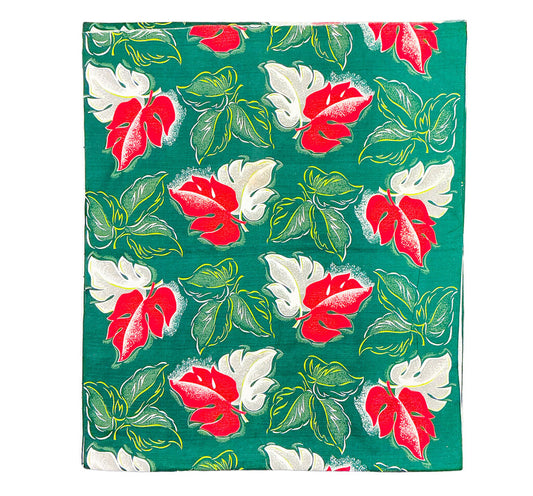 1950's Barkcloth Muiti Leaf Red & Green Yardage