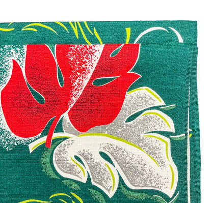 1950's Barkcloth Muiti Leaf Red & Green Yardage