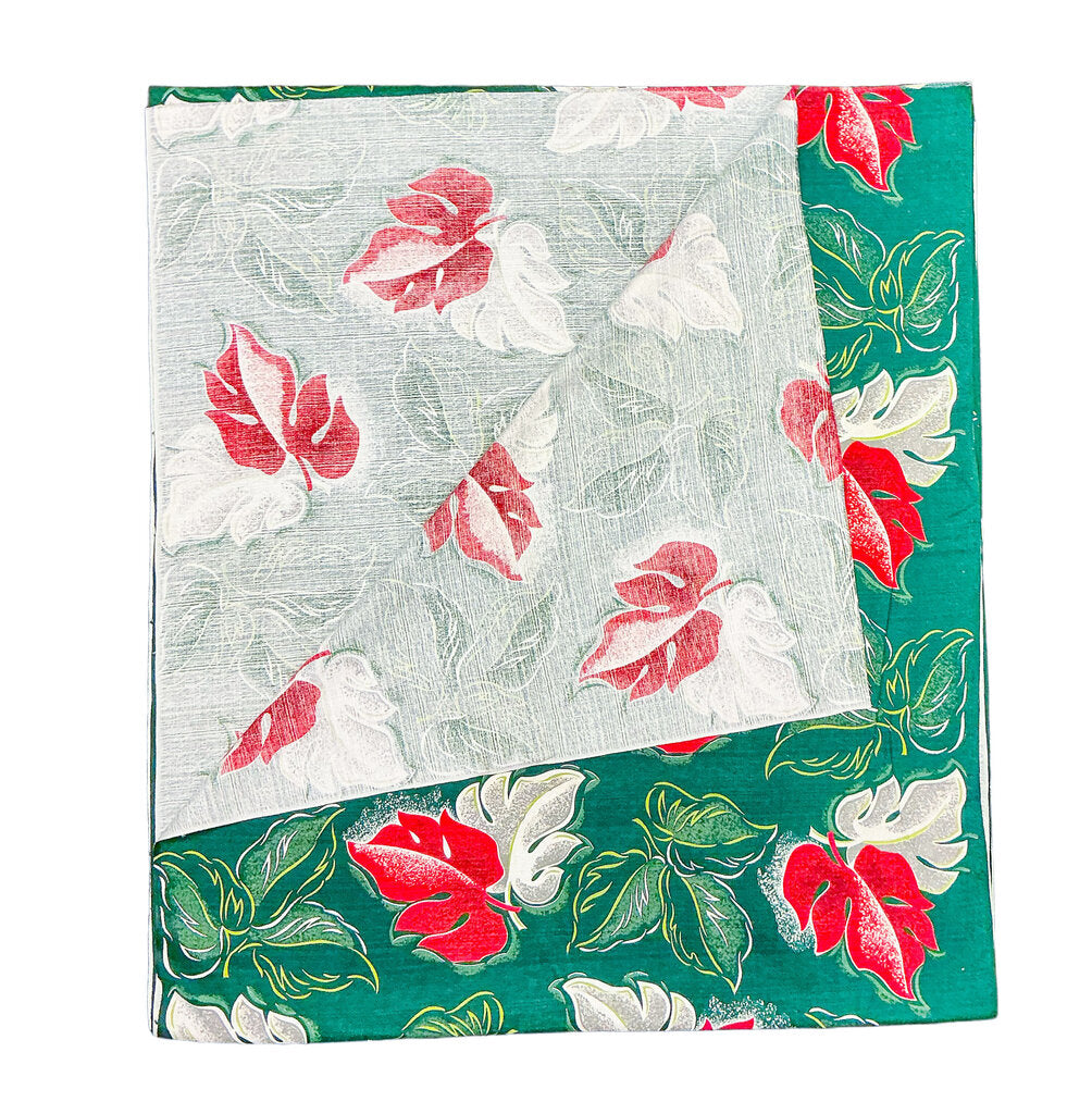 1950's Barkcloth Muiti Leaf Red & Green Yardage