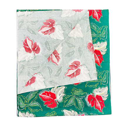 1950's Barkcloth Muiti Leaf Red & Green Yardage