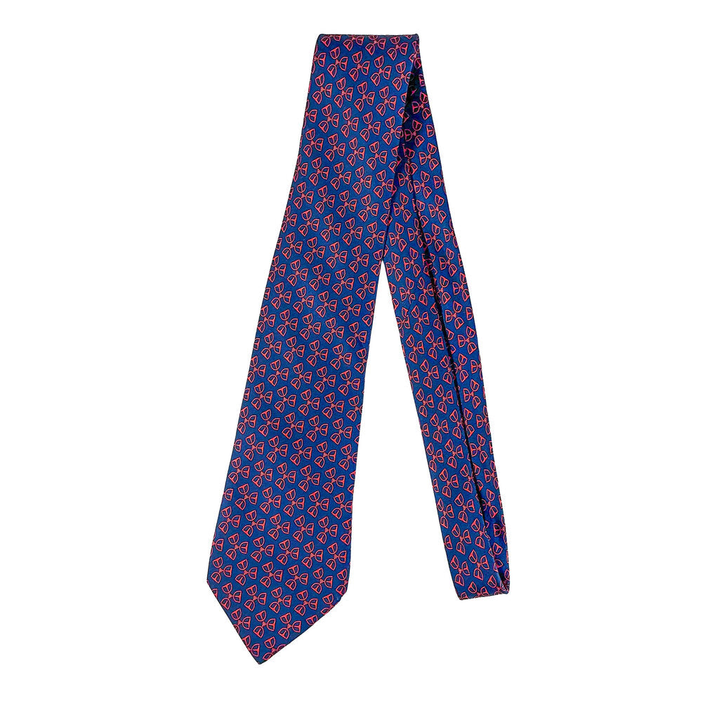 Hermes "Red & Blue Bridle" Silk Tie