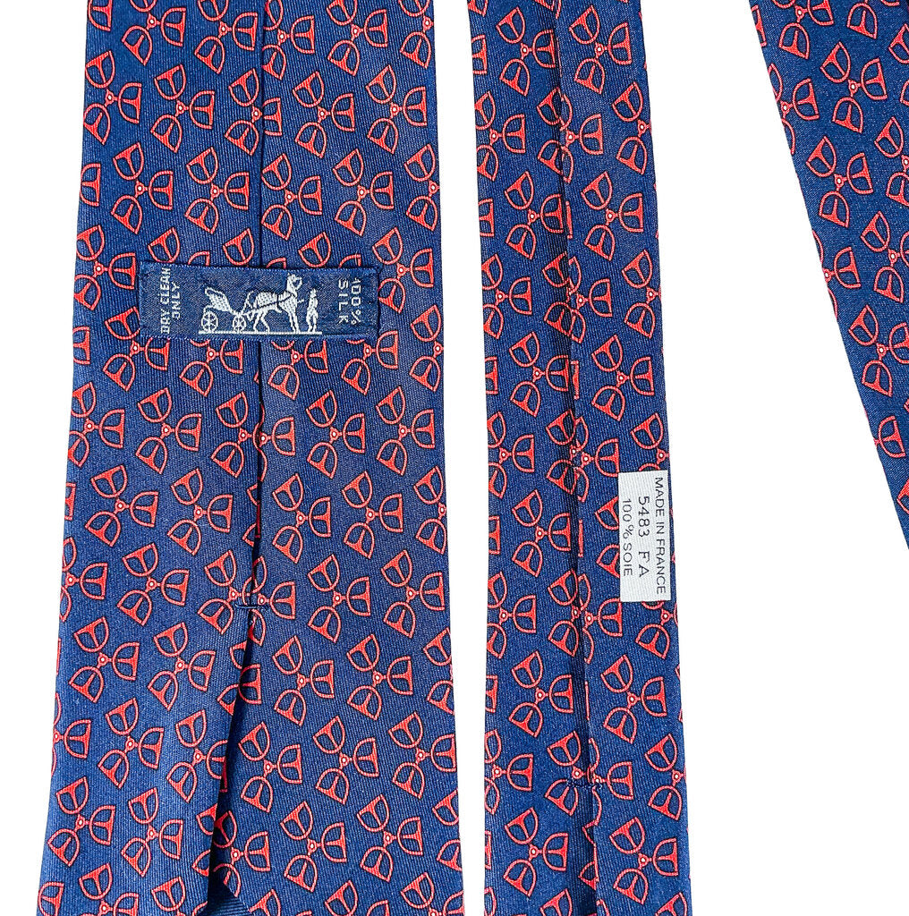 Hermes "Red & Blue Bridle" Silk Tie