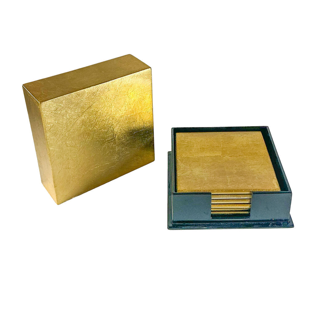 Japanese MCM Lacquerware Golf Leaf Coaster Set