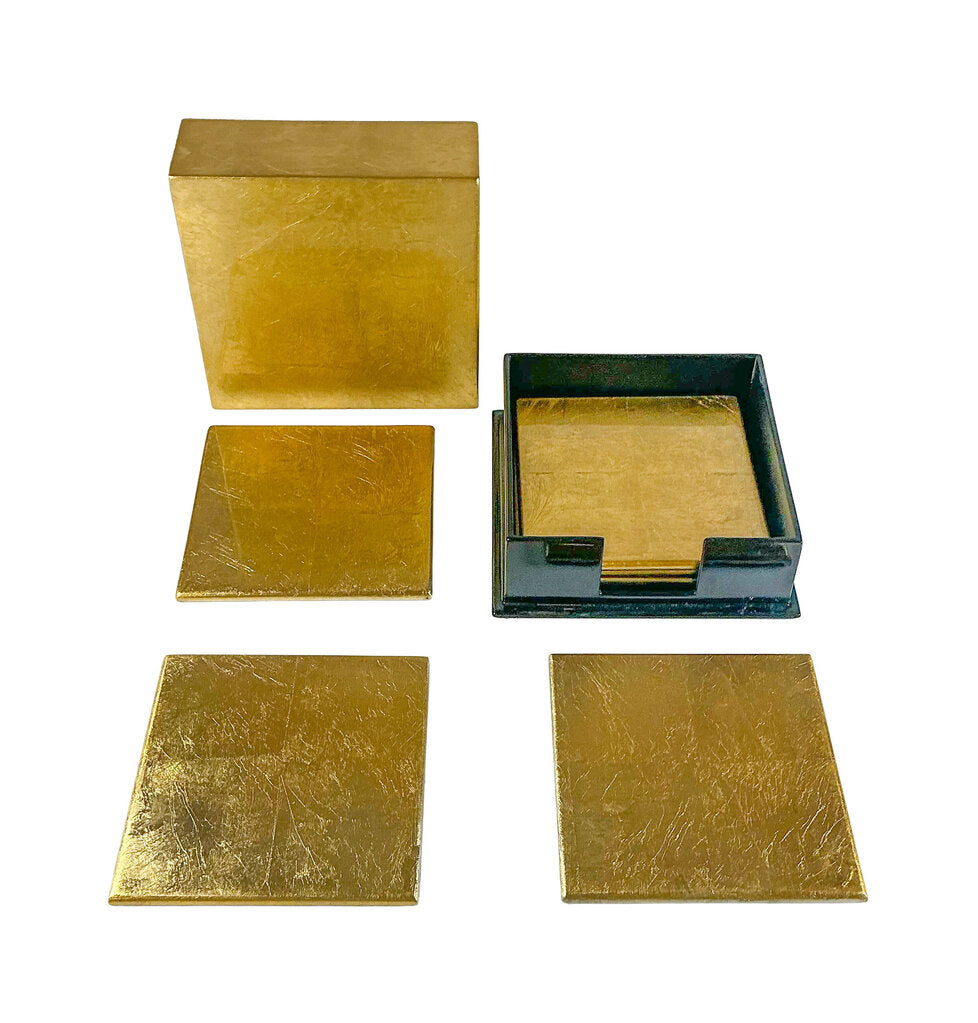 Japanese MCM Lacquerware Golf Leaf Coaster Set