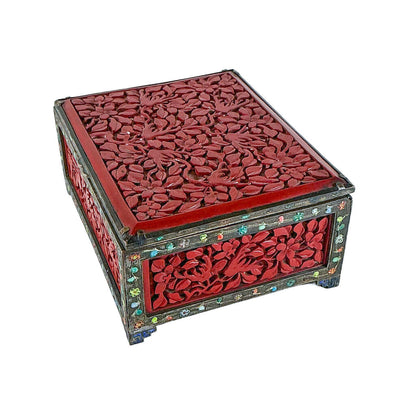 Antq Chinese Cinnabar & Enamel Brass Box