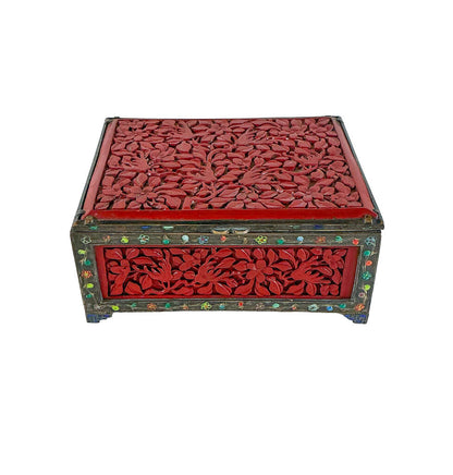 Antq Chinese Cinnabar & Enamel Brass Box