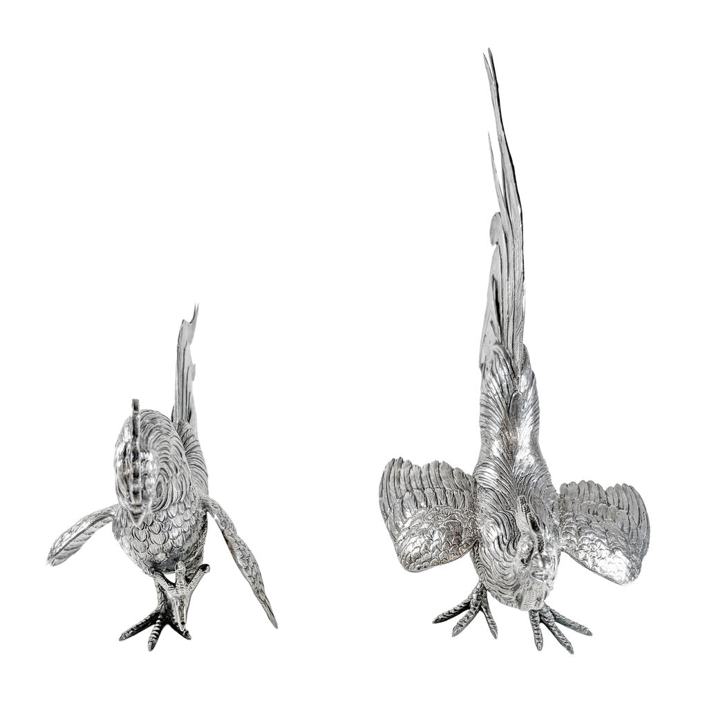 Pair of Antique Sterling Roosters