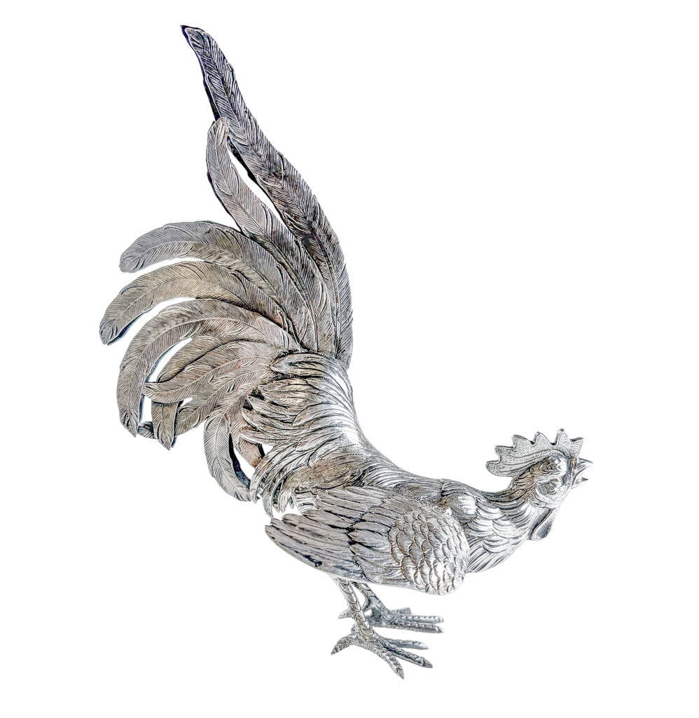 Pair of Antique Sterling Roosters