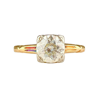 14K YG Cushion Cut Diamond Solitaire Ring