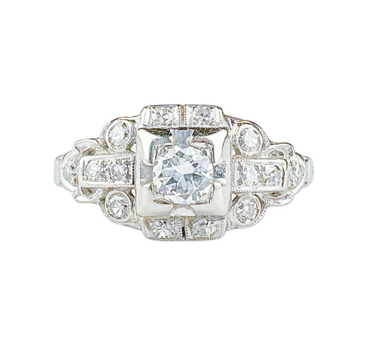 18K WG Art Deco Diamond Ring