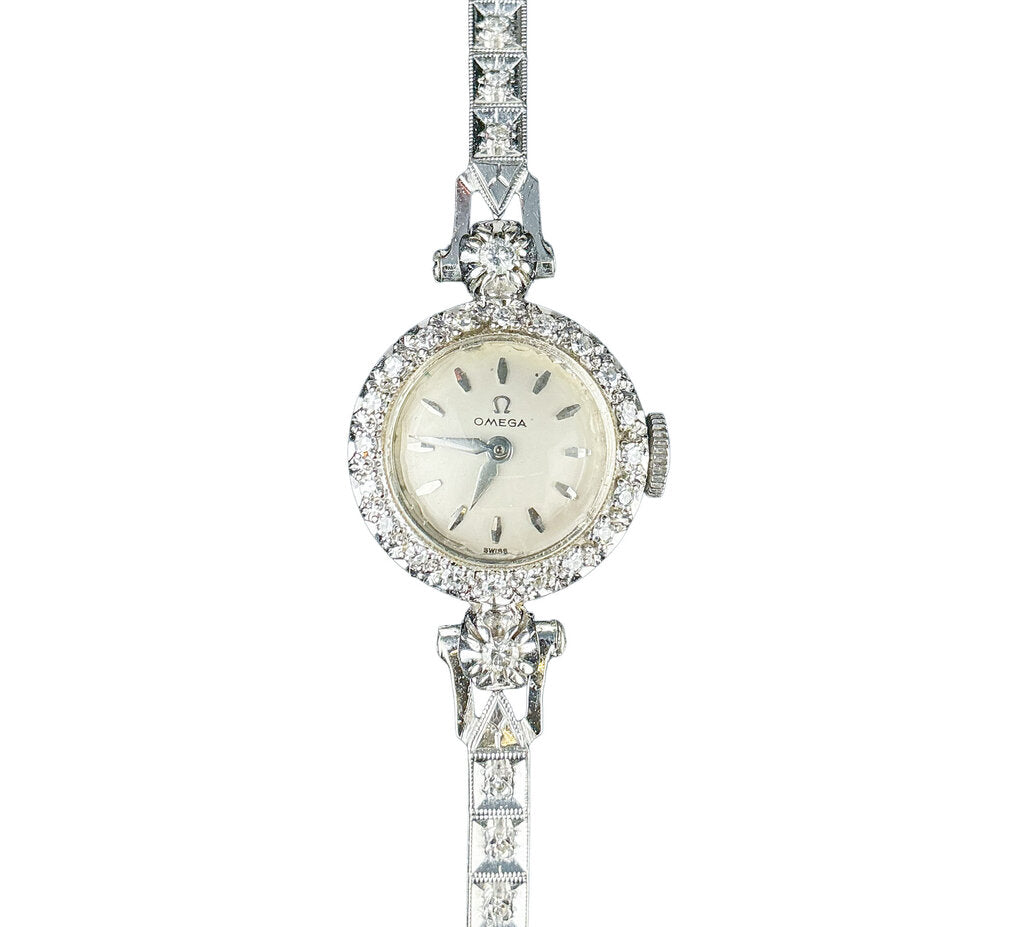 14K WG & Diamond Vintage Ladies Omega Manual Wind Wristwatch