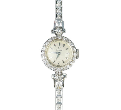 14K WG & Diamond Vintage Ladies Omega Manual Wind Wristwatch