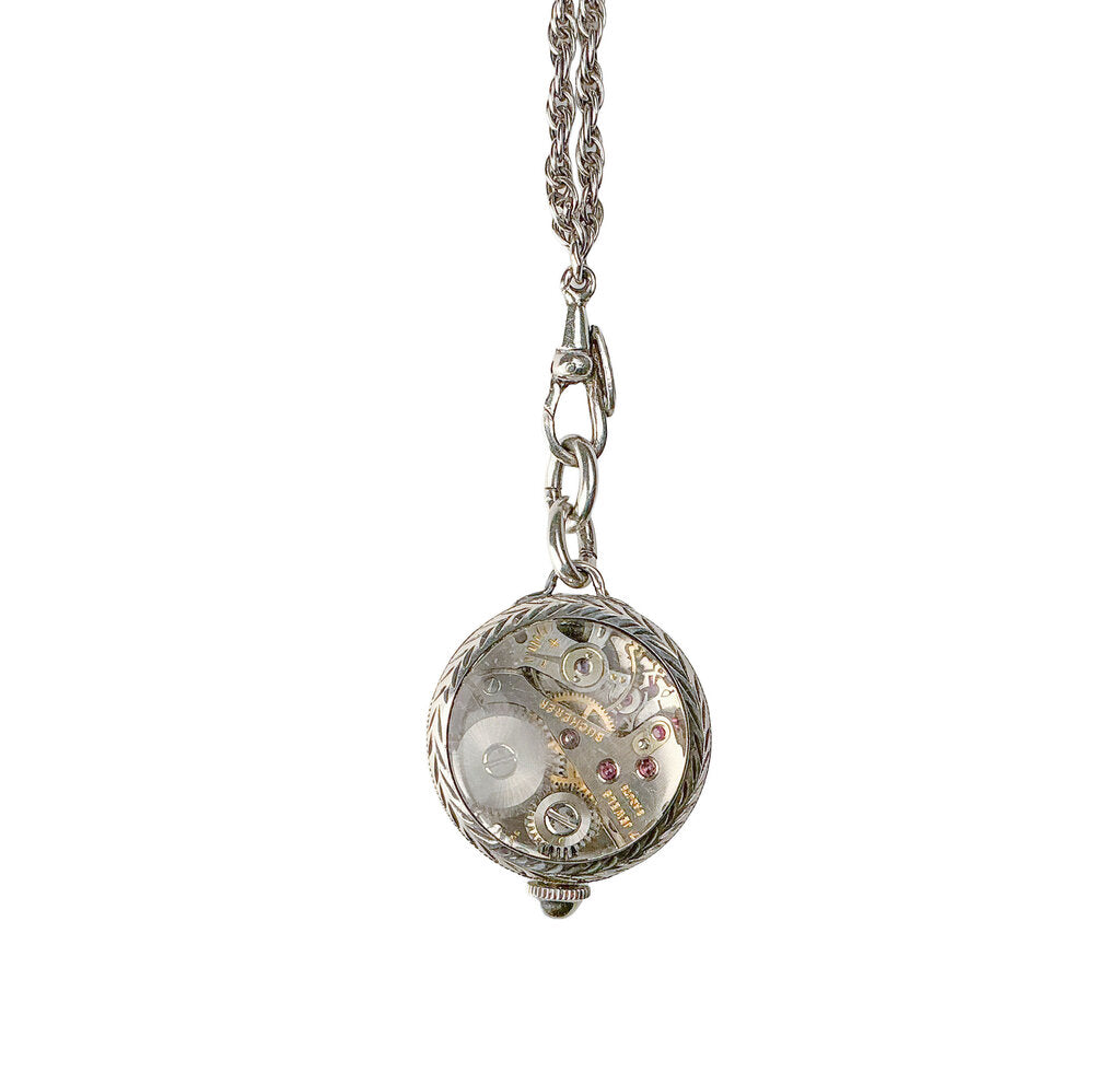Vintage Ladies Bucherer Sterling Lapel Watch on Sterling Chain