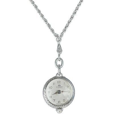 Vintage Ladies Bucherer Sterling Lapel Watch on Sterling Chain