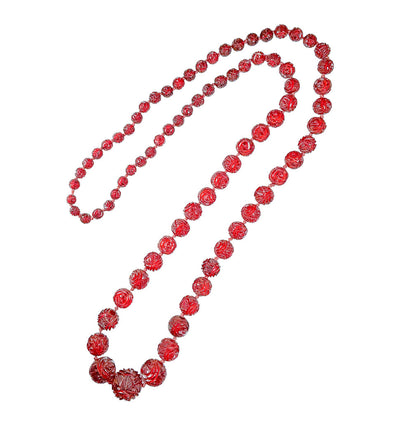 Carved Rose Cherry Amber Necklace