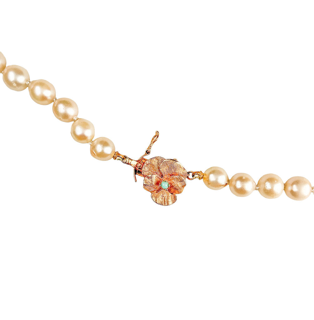 Graduated Cultured Pearl Necklace w 14K YG Flower Clasp