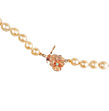 Graduated Cultured Pearl Necklace w 14K YG Flower Clasp