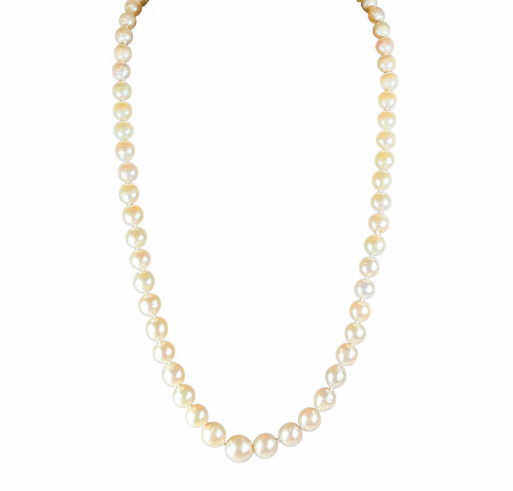 Graduated Cultured Pearl Necklace w 14K YG Flower Clasp