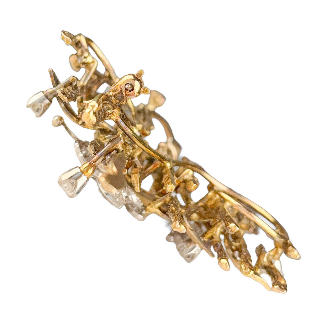14K YG Modernist Brooch Diamond w Butterflies