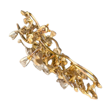 14K YG Modernist Brooch Diamond w Butterflies