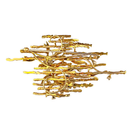 14K YG Modernist Brooch Diamond w Butterflies