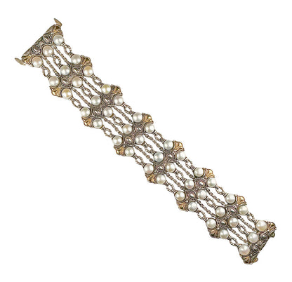 Konstantino Sterling w 18K YG Accents Wide Panel Bracelet w Cultured Pearls