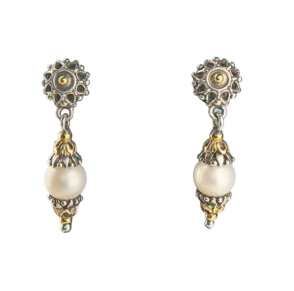 Konstantino Sterling w 18K YG Accents Cultured Pearls Pieced Earrings